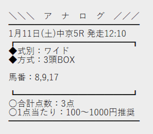 アナログ1月11日無料予想買い目画像