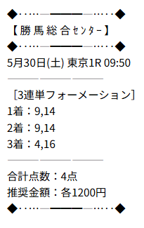 勝馬総合センター有料予想2026年05月30日